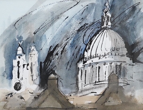 John Stanton Ward (1917-2007), ink and watercolour, St Paul's, label verso, 19 x 25cm. Condition - good